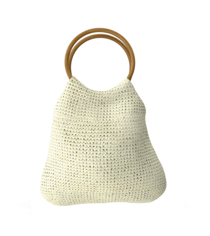 Knitted bag with a wooden handle