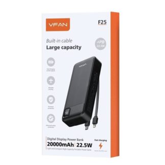 VFAN F25 Power Bank 20000mAh 22.5W με Θύρα USB-A Μαύρο